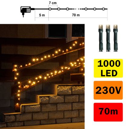 Cadena de luces LED para exteriores 70m 1000xLED/230V blanco cálido IP44