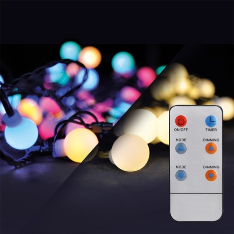 Cadena de Navidad LED RGB regulable 200xLED/8 funkcí 25m IP44 + mando a distancia