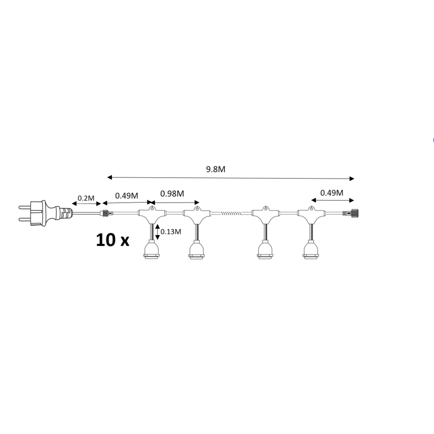 Cadena decorativa de exterior GIRLANDA 10xE27/15W/230V 10m IP44