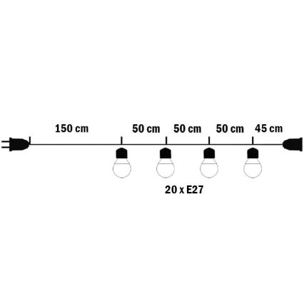 Cadena decorativa de exterior MIMOSA 20xE27/1,3W/230V IP44 10m