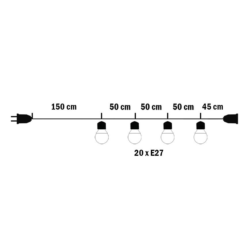 Cadena decorativa de exterior MIMOSA 20xE27/1,3W/230V IP44 10m