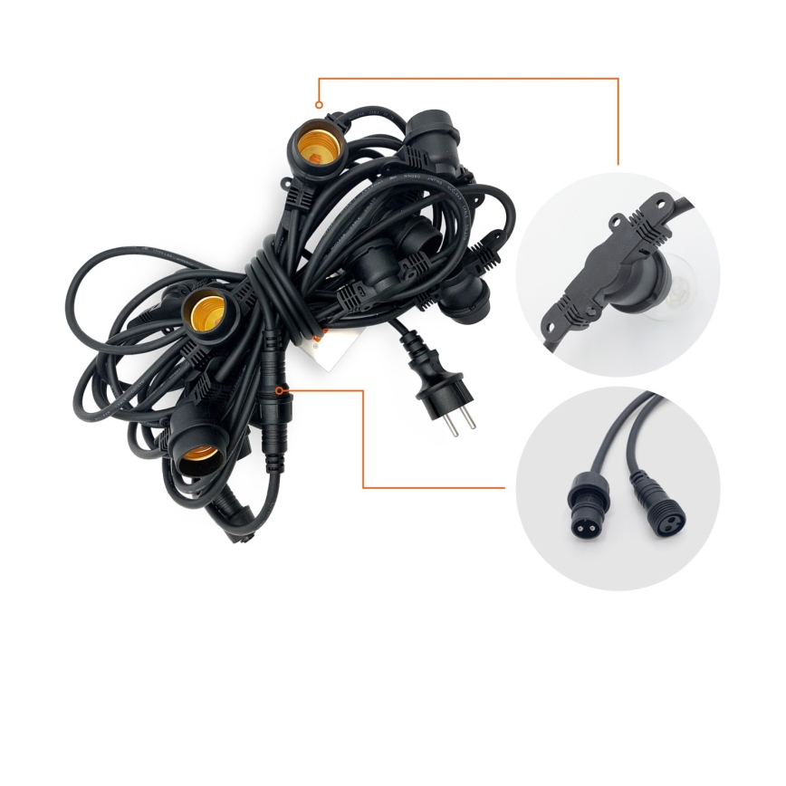 Cadena decorativa exterior MIMOSA 10xE27/1,3W/230V IP44 10 m