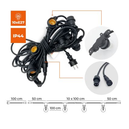 Cadena decorativa exterior MIMOSA 10xE27/1,3W/230V IP44 10 m