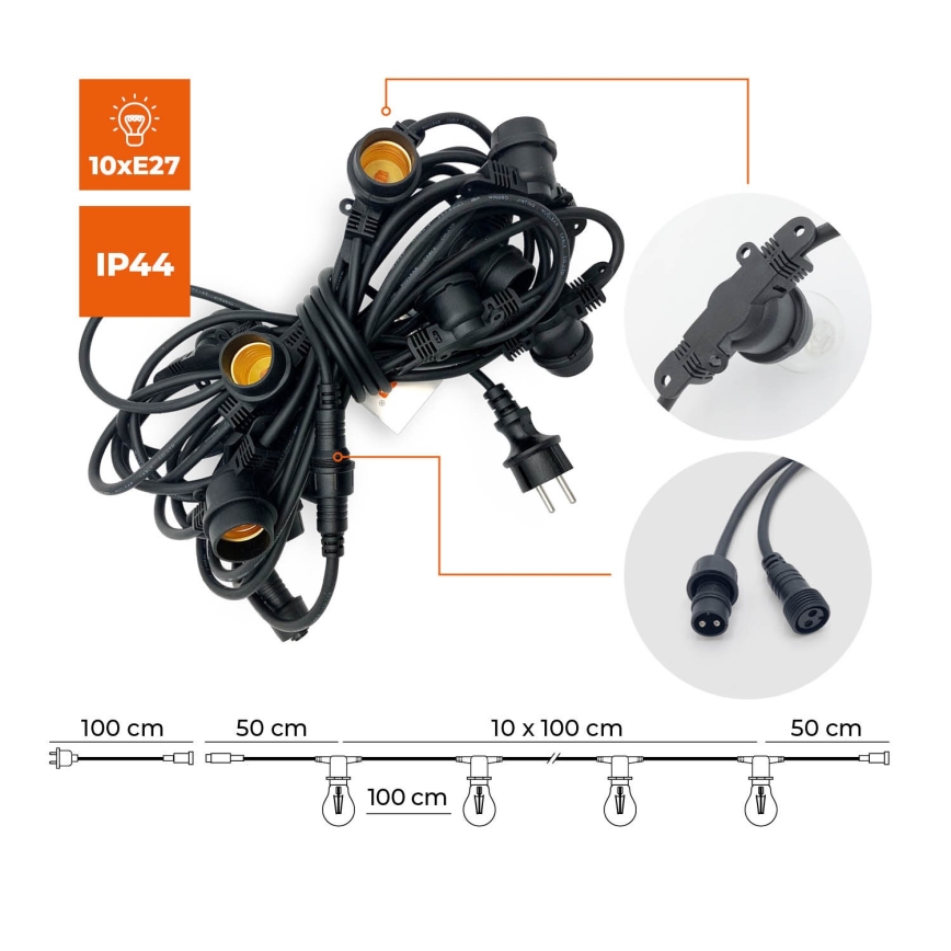 Cadena decorativa exterior MIMOSA 10xE27/1,3W/230V IP44 10 m