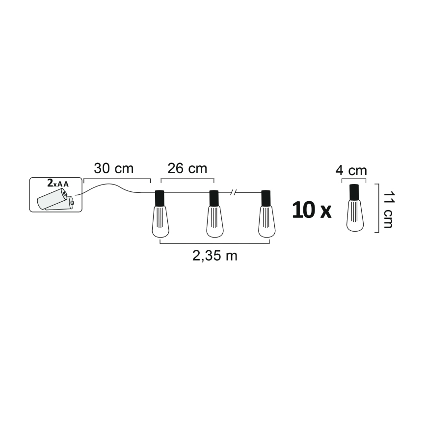 Cadena decorativa LED EDISON 2.65 m 10xLED/2xAA