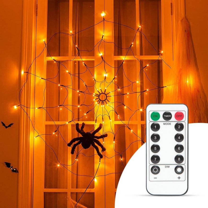 Cadena decorativa LED HALLOWEEN LED/5V/8 funciones telaraña + mando a distancia
