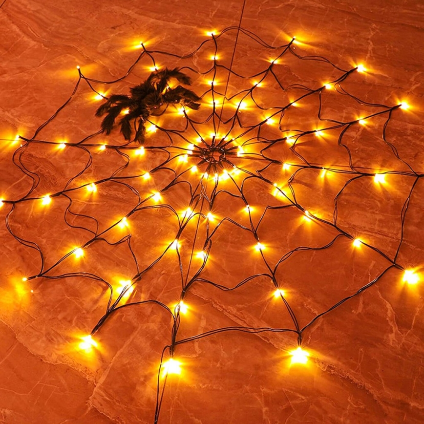 Cadena decorativa LED HALLOWEEN LED/5V/8 funciones telaraña + mando a distancia