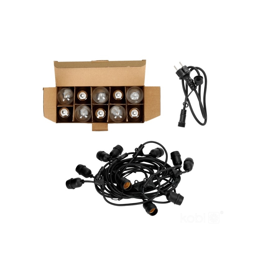 Cadena decorativa LED para exteriores BAJA ST64 10xE27/1W/230V 10,9m IP44 blanco cálido