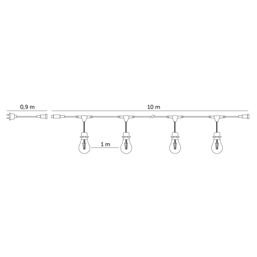 Cadena decorativa LED para exteriores BAJA ST64 10xE27/1W/230V 10,9m IP44 blanco cálido