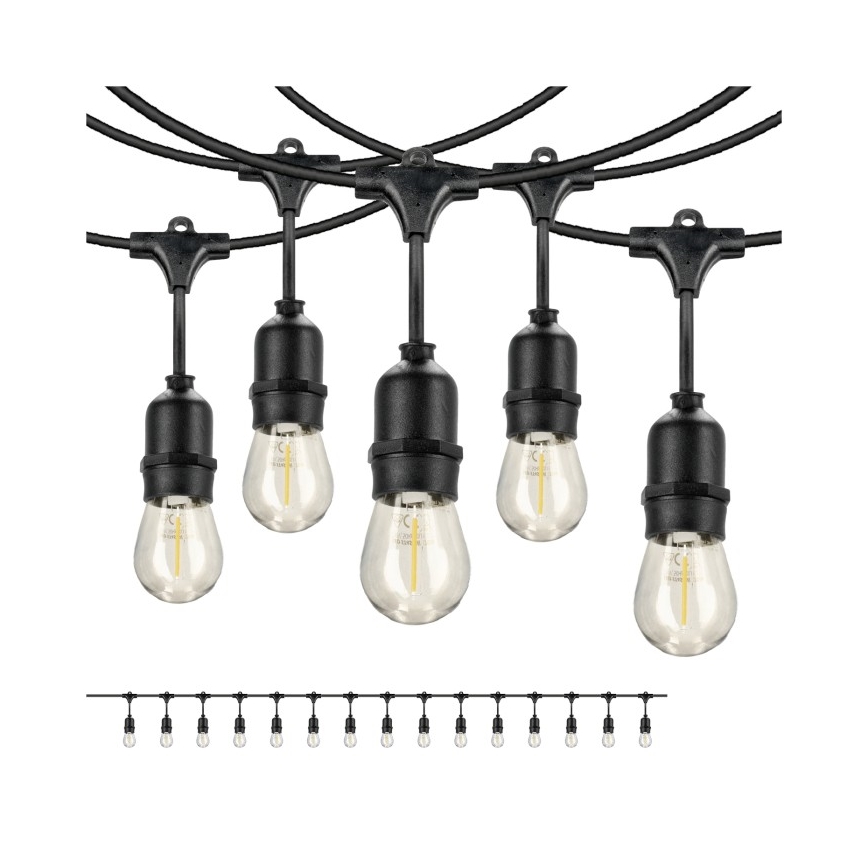 Cadena decorativa LED para exteriores BAJA ST64 15xE27/1W/230V 15,9m IP44 blanco cálido
