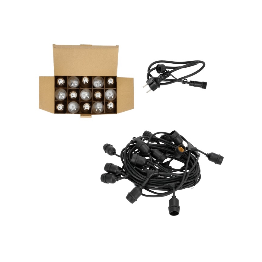 Cadena decorativa LED para exteriores BAJA ST64 15xE27/1W/230V 15,9m IP44 blanco cálido