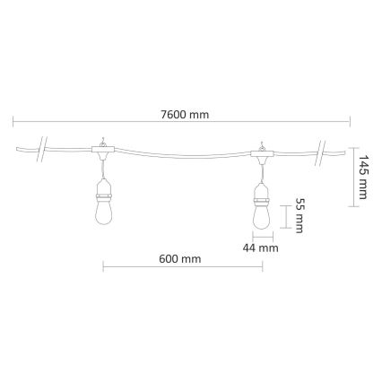 Cadena decorativa LED para exteriores PARTY NEON 7,6 m 10xE27/0,6W/36V IP44