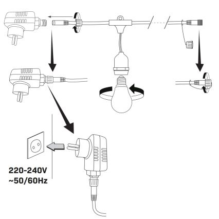 Cadena decorativa LED para exteriores PARTY NEON 7,6 m 10xE27/0,6W/36V IP44