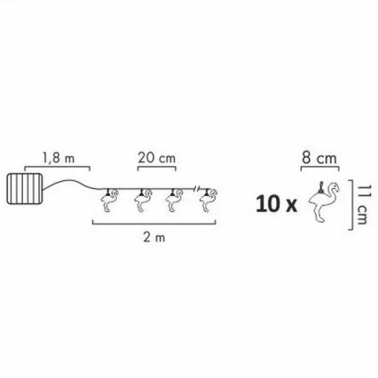 Cadena decorativa LED solar 10xLED/1,2V 300 mAh 3,8 m IP44 flamenco