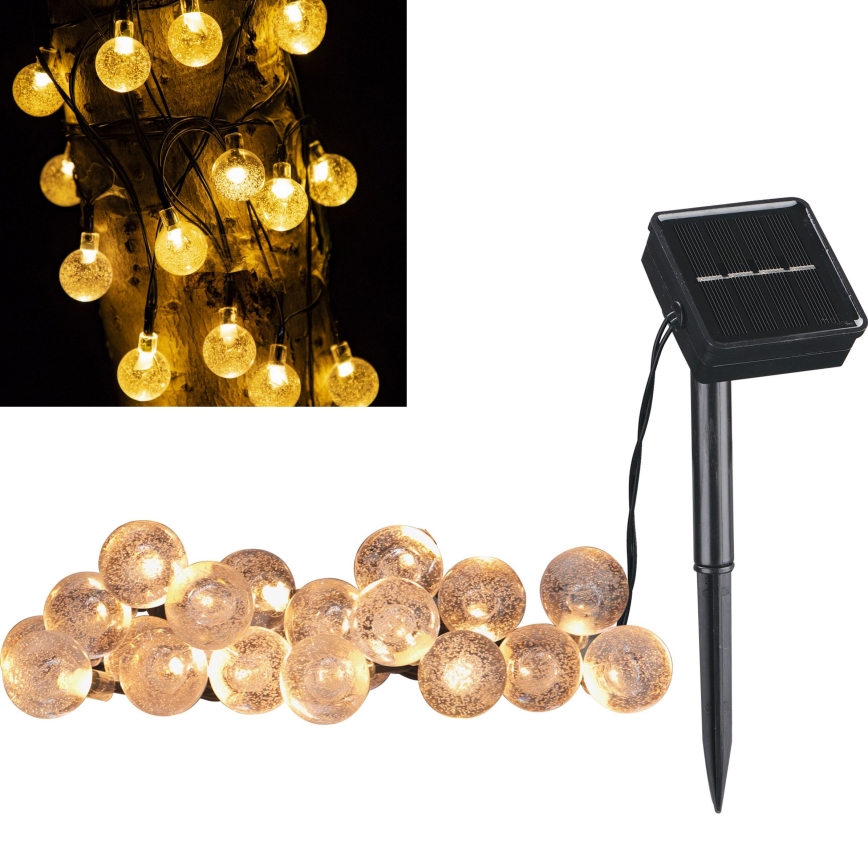 Cadena decorativa solar LED BUBBLE GLASS 20xLED/8 funciones 4,85 m 600 mAh IP44 blanco cálido