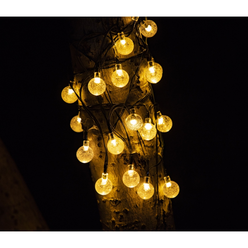 Cadena decorativa solar LED BUBBLE GLASS 20xLED/8 funciones 4,85 m 600 mAh IP44 blanco cálido