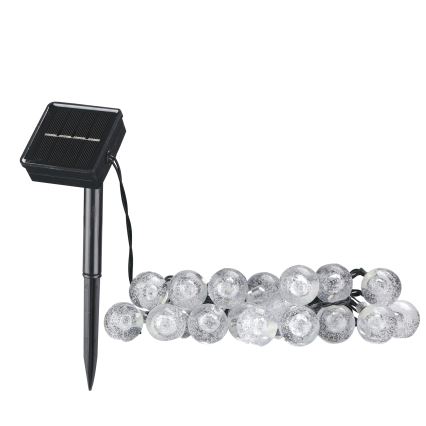 Cadena decorativa solar LED BUBBLE GLASS 20xLED/8 funciones 4,85 m 600 mAh IP44 blanco cálido