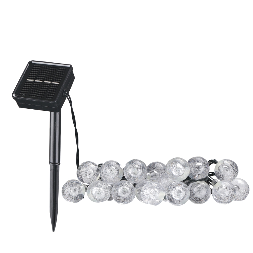 Cadena decorativa solar LED BUBBLE GLASS 20xLED/8 funciones 4,85 m 600 mAh IP44 blanco cálido