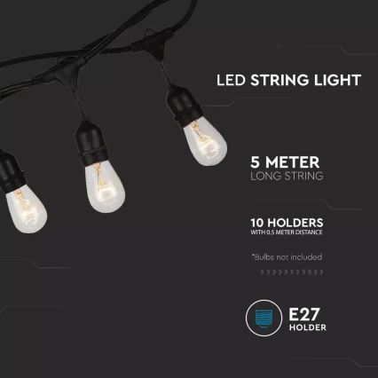 Cadena exterior STRING 5m 10xE27/40W/230V IP54