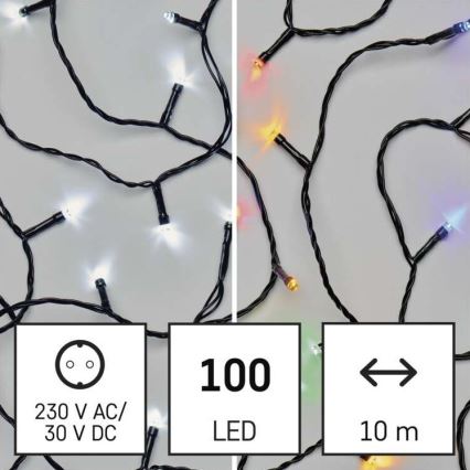 Cadena LED de Navidad para exteriores 100xLED/8 modos 15m IP44 blanco frío/multicolor