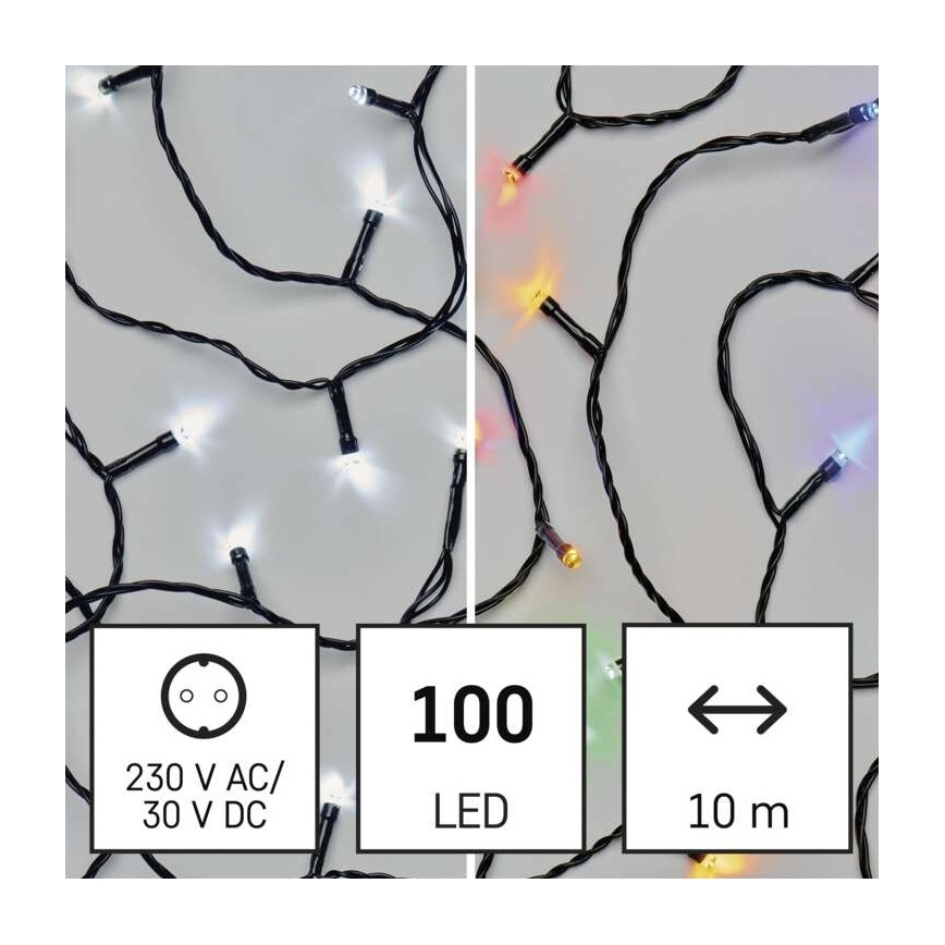 Cadena LED de Navidad para exteriores 100xLED/8 modos 15m IP44 blanco frío/multicolor