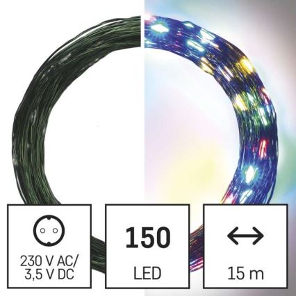 Cadena LED de Navidad para exteriores 150xLED/20m IP44 multicolor