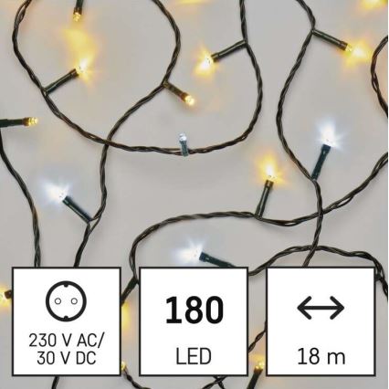 Cadena LED de Navidad para exteriores 180xLED/23m IP44 blanco cálido/frío