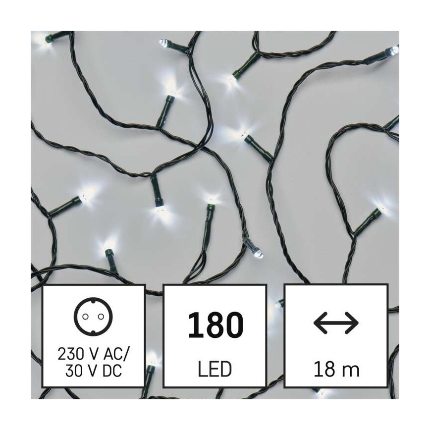 Cadena LED de Navidad para exteriores 180xLED/8 módů 23m IP44 blanco frío