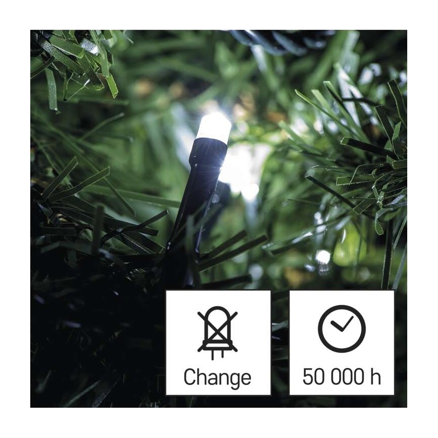 Cadena LED de Navidad para exteriores 180xLED/8 módů 23m IP44 blanco frío