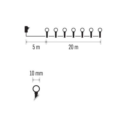 Cadena LED de Navidad para exteriores 200xLED/8 modos 25m IP44 multicolor