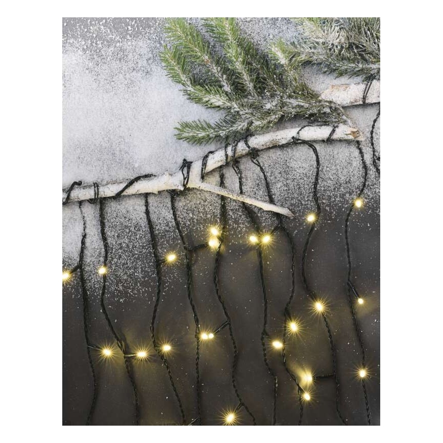Cadena LED de Navidad para exteriores 200xLED/8 modos 8,6m IP44 blanco cálido