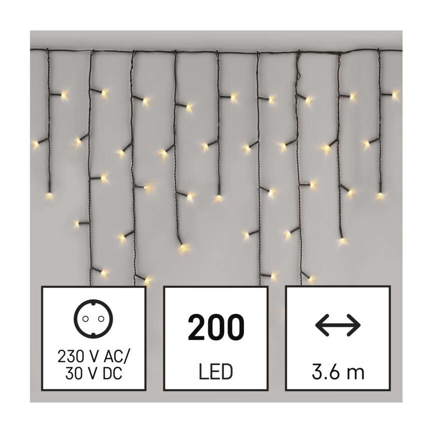 Cadena LED de Navidad para exteriores 200xLED/8 modos 8,6m IP44 blanco cálido