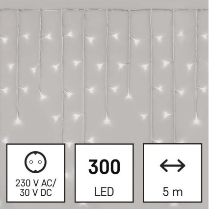 Cadena LED de Navidad para exteriores 300xLED/8 modos 10m IP44 blanco frío+mando a distancia