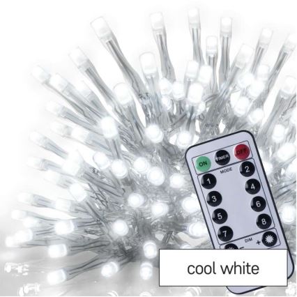 Cadena LED de Navidad para exteriores 300xLED/8 modos 10m IP44 blanco frío+mando a distancia