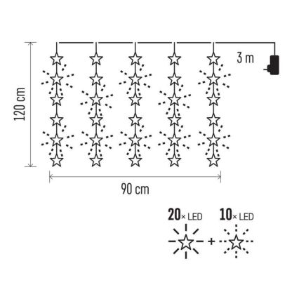 Cadena LED de Navidad para exteriores 30xLED/3,9m Estrellas IP44