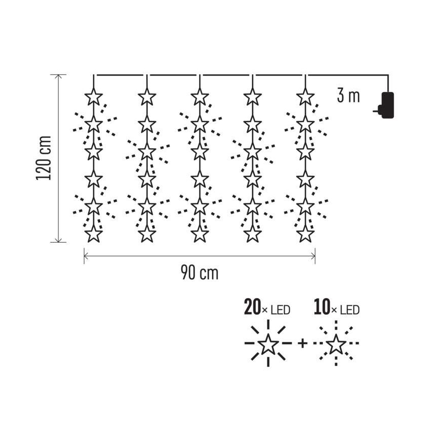 Cadena LED de Navidad para exteriores 30xLED/3,9m Estrellas IP44