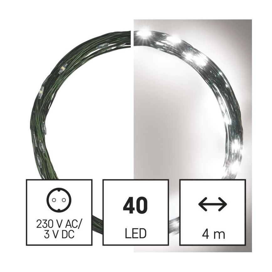 Cadena LED de Navidad para exteriores 40xLED/9m IP44 blanco frío