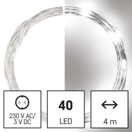 Cadena LED de Navidad para exteriores 40xLED/9m IP44 blanco frío