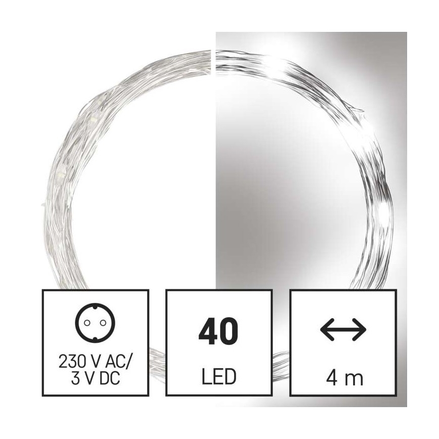 Cadena LED de Navidad para exteriores 40xLED/9m IP44 blanco frío