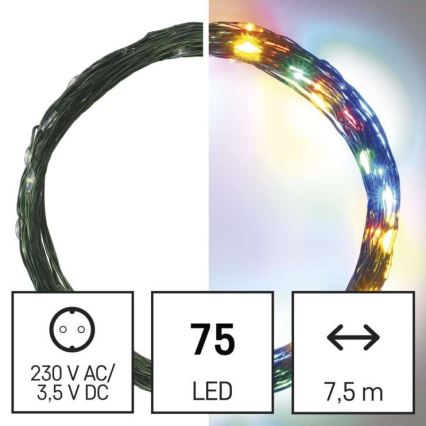 Cadena LED de Navidad para exteriores 75xLED/12,5m IP44 multicolor