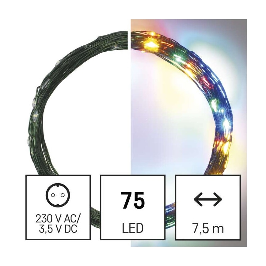 Cadena LED de Navidad para exteriores 75xLED/12,5m IP44 multicolor
