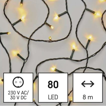 Cadena LED de Navidad para exteriores 80xLED/13m IP44 blanco cálido