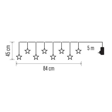 Cadena LED de Navidad para exteriores 8xLED/5,84m estrellas IP44