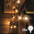 Cadena LED decorativa para exteriores 25xE12 20m IP44 blanco cálido