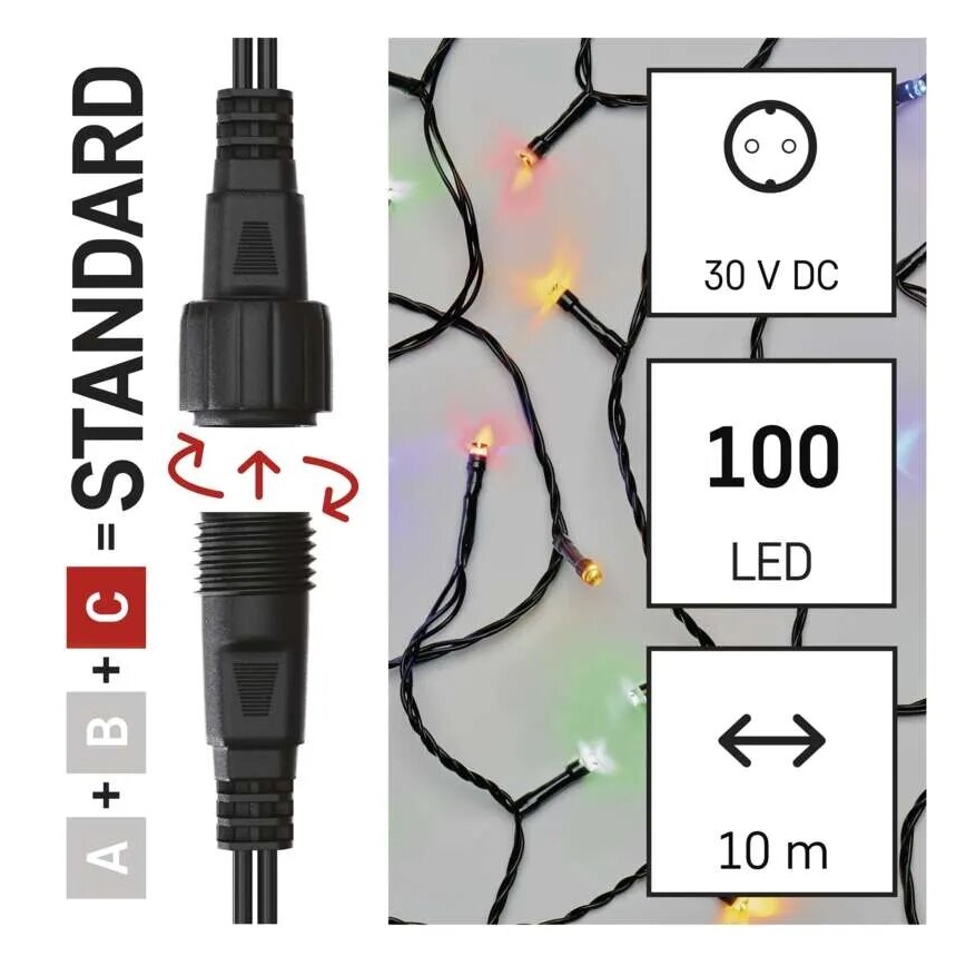 Cadena LED navideña exterior 100xLED/10m IP44 multicolor