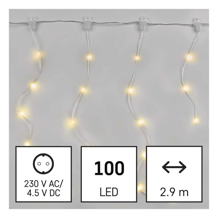 Cadena LED navideña exterior 100xLED/8 funciones 7,9x0,7m IP44 blanco cálido