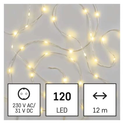 Cadena LED navideña exterior 120xLED/17m IP44 blanco cálido