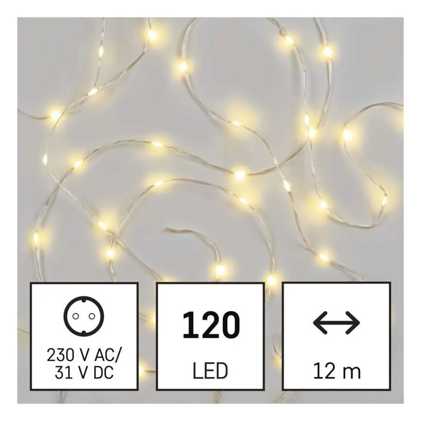 Cadena LED navideña exterior 120xLED/17m IP44 blanco cálido