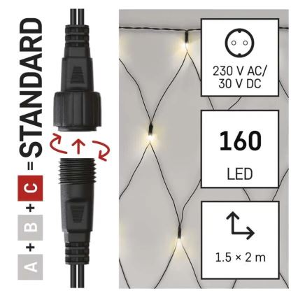 Cadena LED navideña exterior 160xLED/2x1,5m IP44 blanco cálido