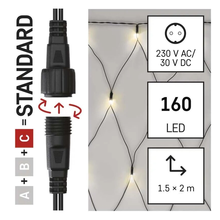 Cadena LED navideña exterior 160xLED/2x1,5m IP44 blanco cálido